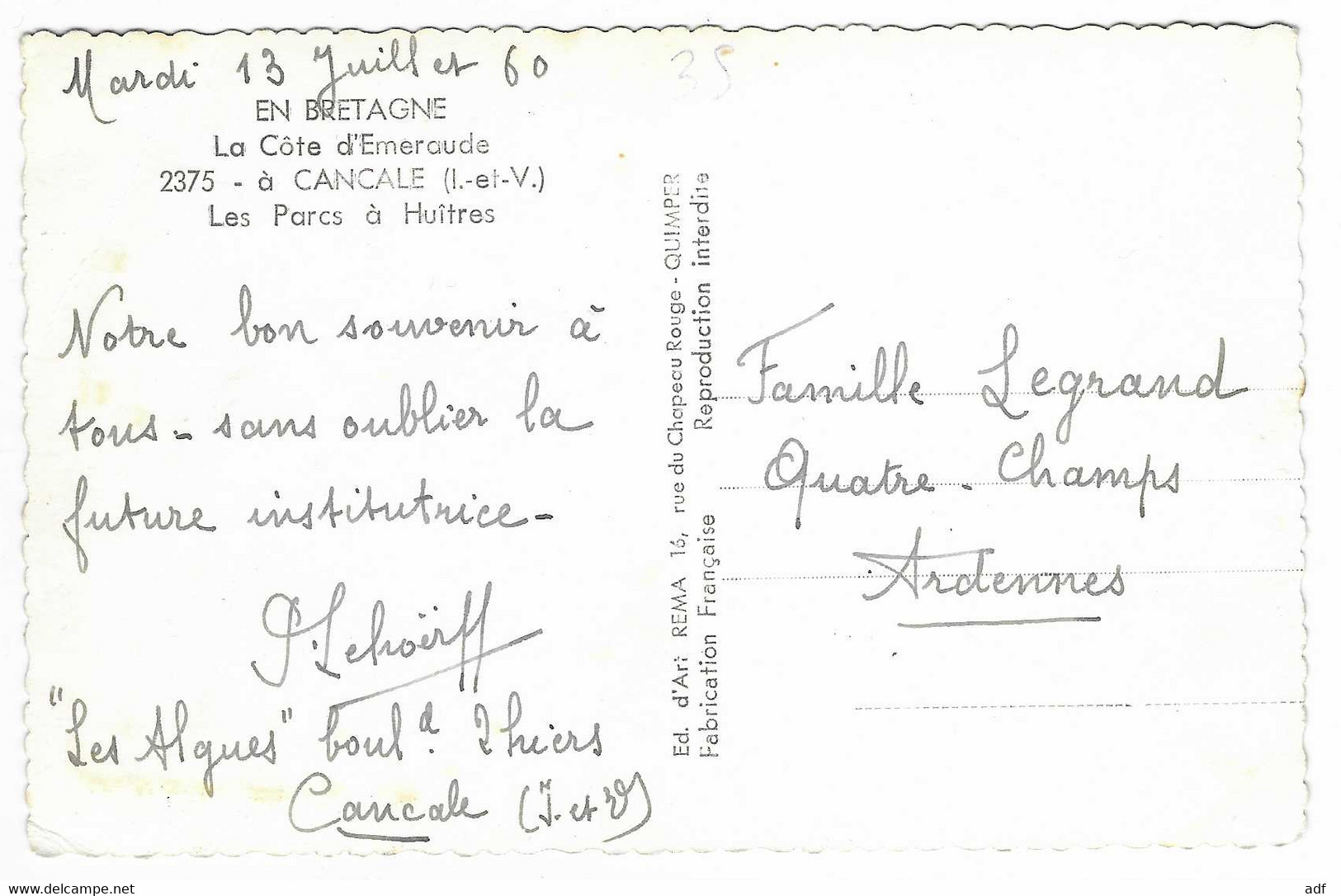 CPSM ANIMEE CANCALE, LES PARCS A HUITRES, RELIGIEUSE, BONNE SOEUR, AUTO VOITURE PEUGEOT 203, ILLE ET VILAINE 35 - Cancale