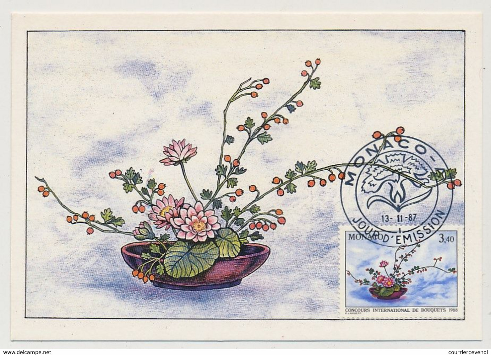 MONACO - 2 Cartes Maximum -  Concours International De Bouquets -Fraisiers, Campanule, Nénuphars, églantiers -13/11/1987 - Maximum Cards