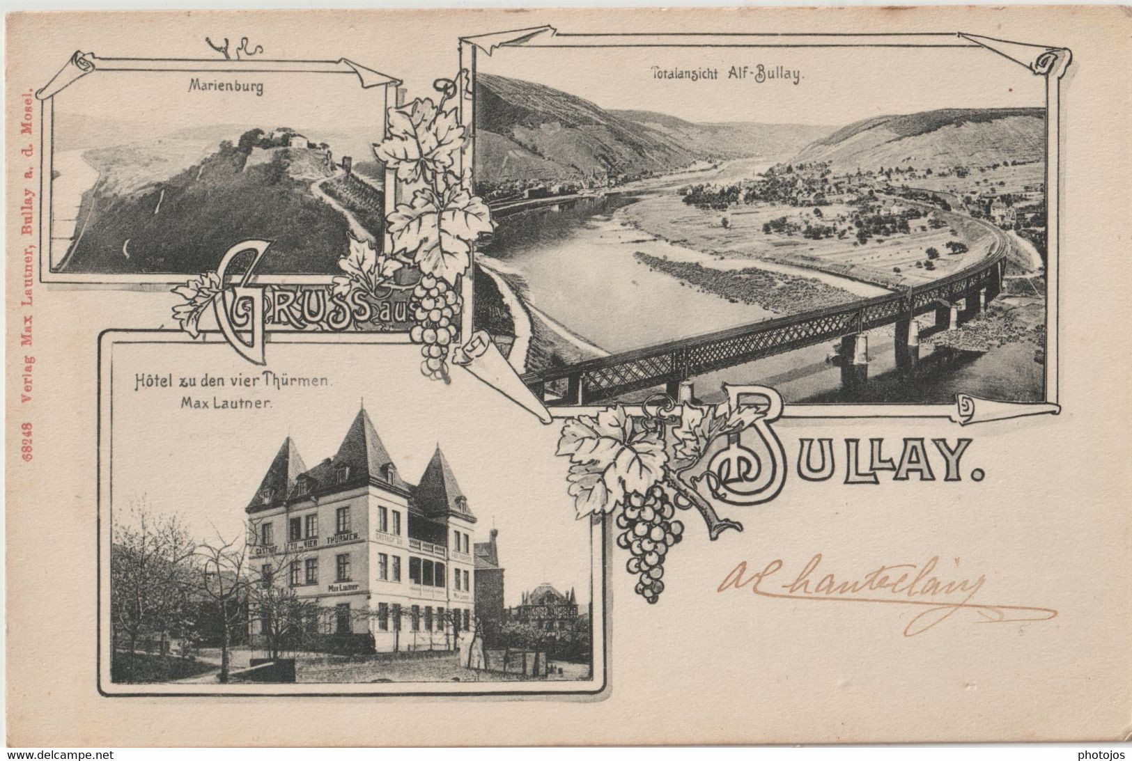 CPA RARE  Multivues Gruss Aus Alf Bullay (Allemagne) Hotel Max Lautner Marienbirg Vue Générale TBE - Alf-Bullay