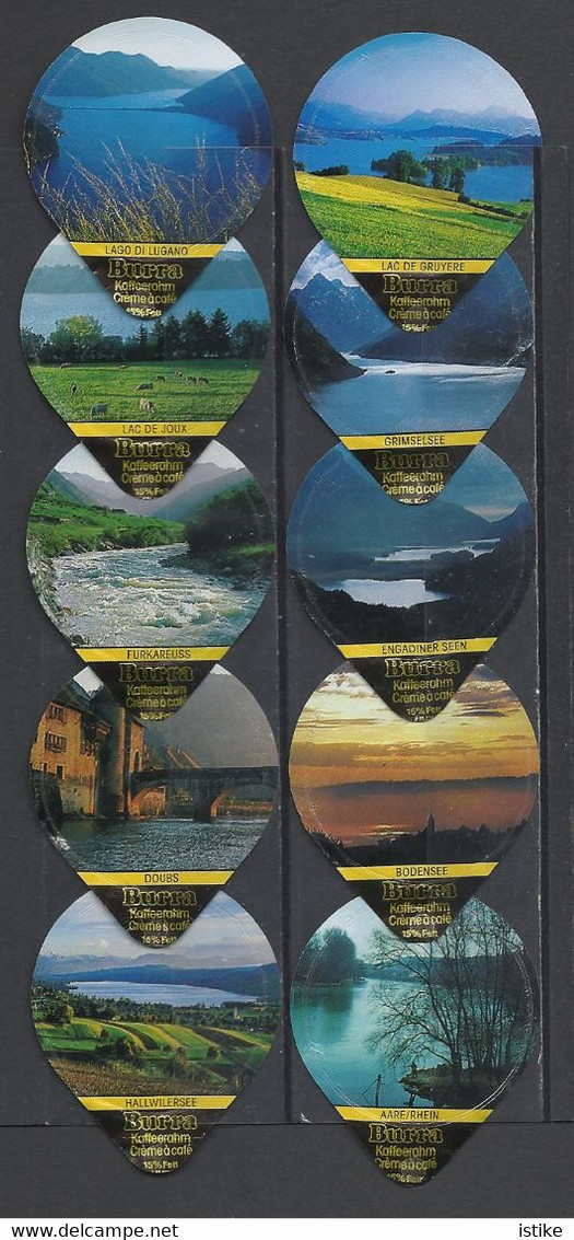 Switzerland, Coffee Cream Labels, Lakes And Rivers, Lot Of 20. - Koffiemelk-bekertjes