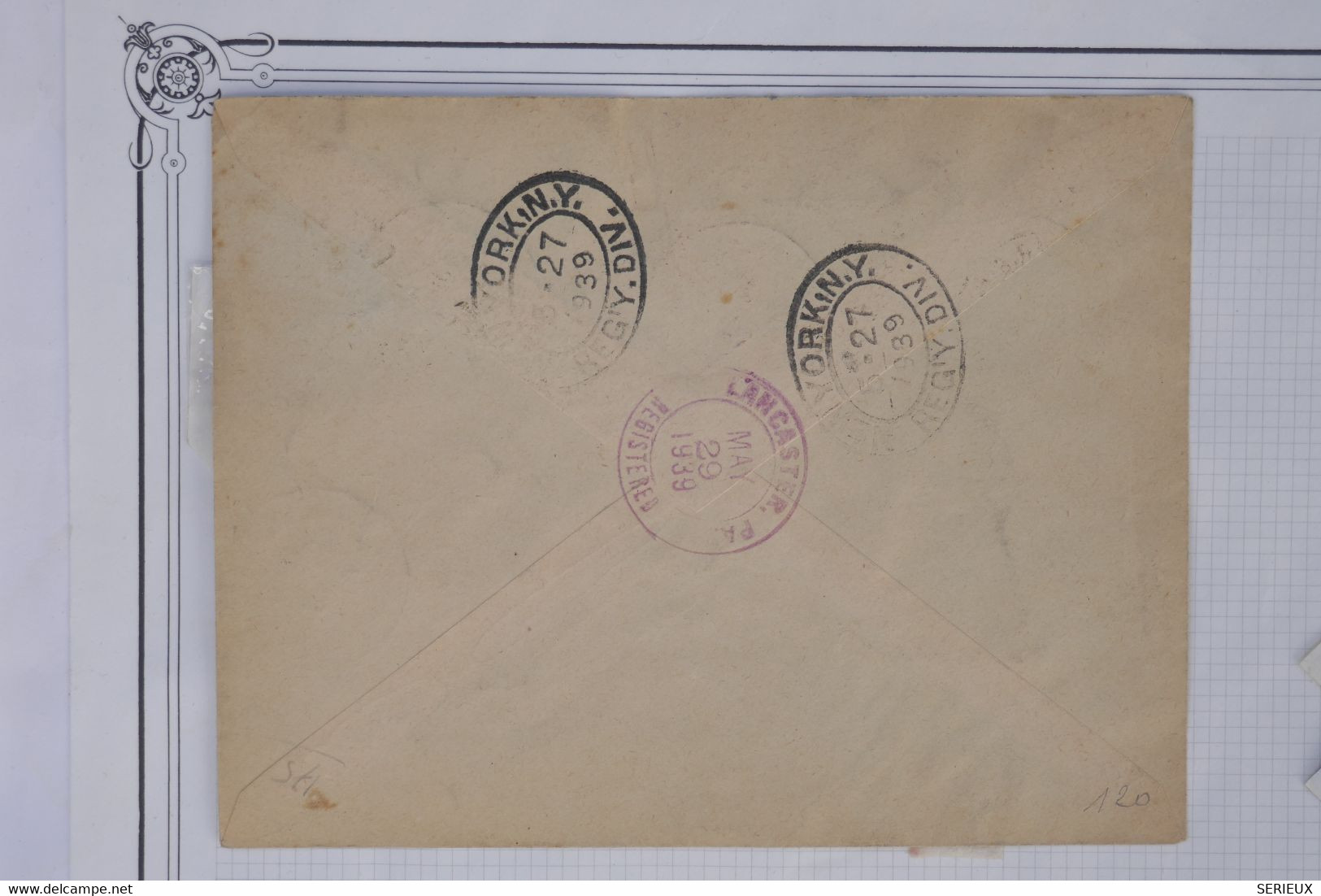 AV 2  BELLE LETTRE  RECOM.  1939  1ER VOL FRANCE ETATS UNIS    LYON  A   LANCASTER  +++AFFRANC. INTERESSANT - 1960-.... Covers & Documents