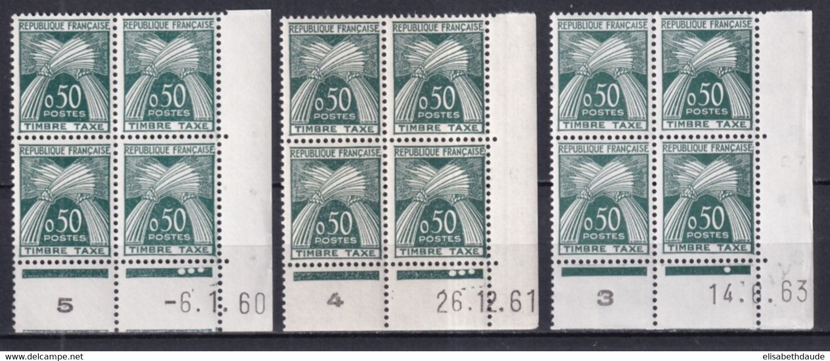 TAXE GERBES  - 1960+1961+1963 - YVERT N° 93 ** MNH BLOC De 4 COIN DATE - COTE = 250 EUR. - Taxe