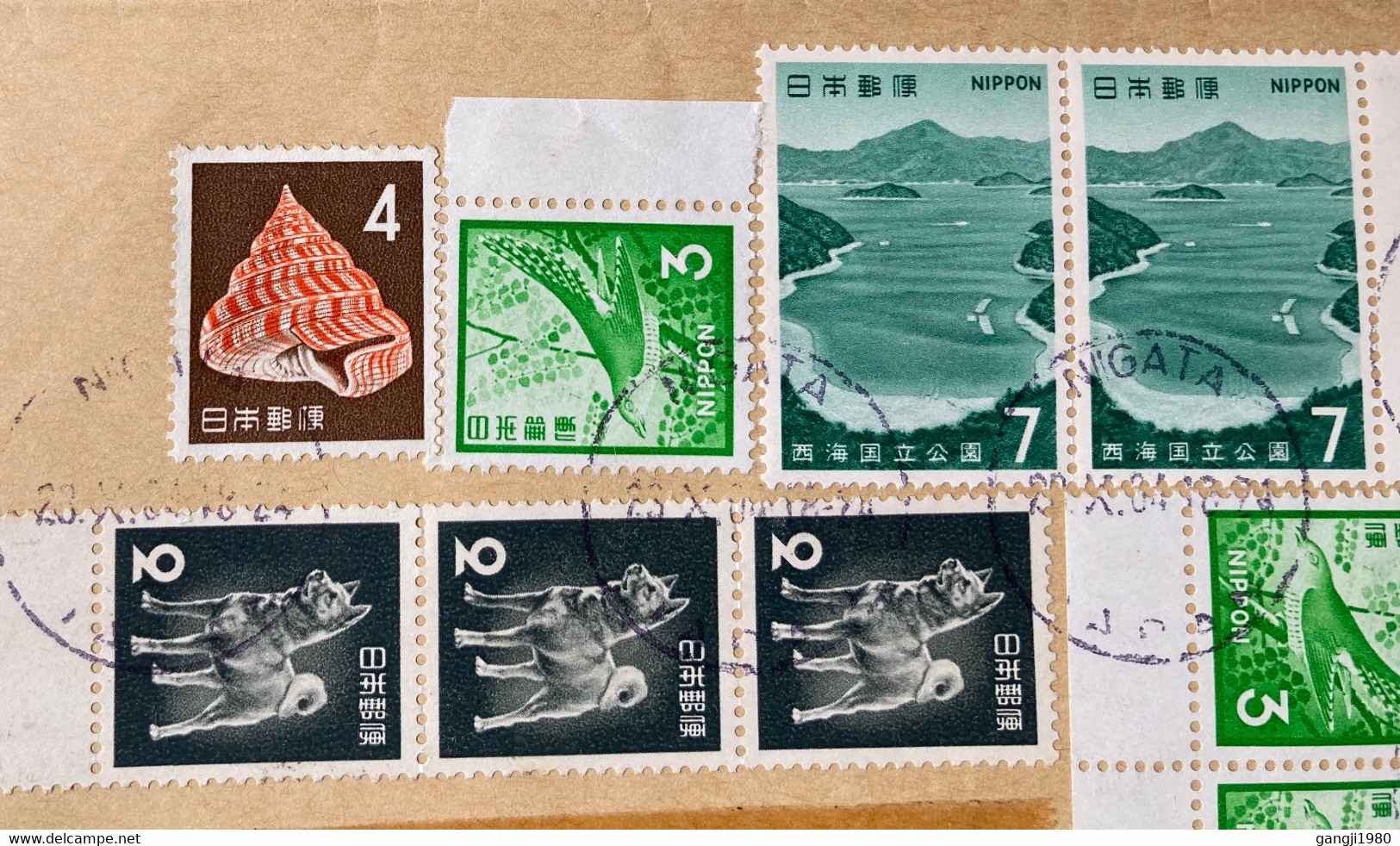 JAPAN 2004, WATER,RIVER,MOUNTAIN,NATURE,DOG,BIRD,COUNCH SHELL BEAUTY QUEEN,FAIRY 12 STAMPS USED COVER TO INDIA - Cartas & Documentos