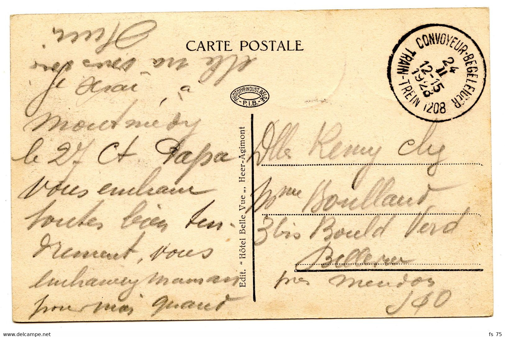 BELGIQUE - COB 193+247+255 HOUYOUX CAD BILINGUE CONVOYEUR STATION TRAIN 1208 SUR CARTE POSTALE, 1928 - Ambulante Stempels