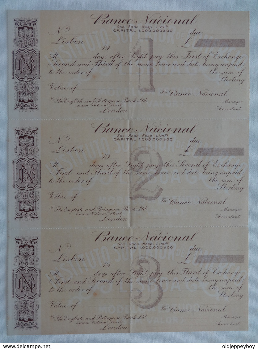 Banco Nacional Instituto Superior De Comercio To The English & Portuguese Bank Ltd London Uncut Unused Cheques 1900s - Cheques En Traveller's Cheques