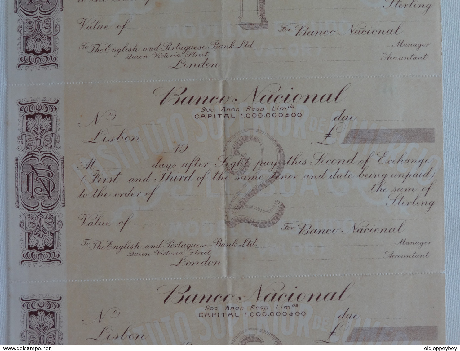 Banco Nacional Instituto Superior De Comercio To The English & Portuguese Bank Ltd London Uncut Unused Cheques 1900s - Cheques En Traveller's Cheques