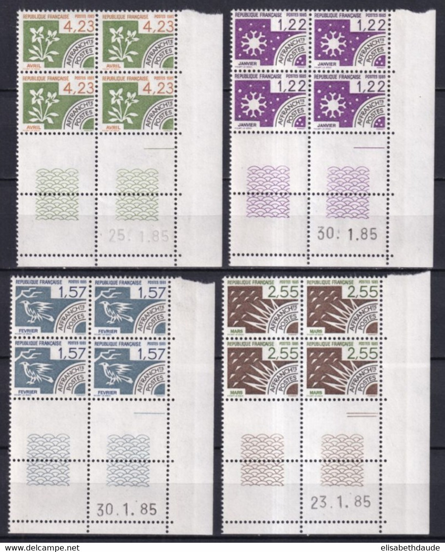 1985 - PREOBLITERES SERIE MOIS DE L'ANNEE !  COINS DATES ! YVERT N° 186/189 ** MNH - COTE = 32.5 EUR - Préoblitérés