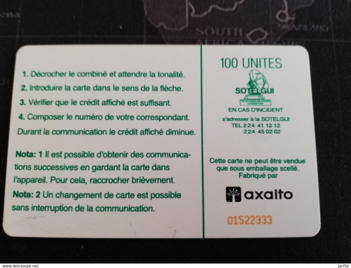 GUINEE  / CHIP  PHONECARD 100 UNITES   LEFAS ET PANIERS /AXALTO   Fine Used  ** 9537 ** - Guinée