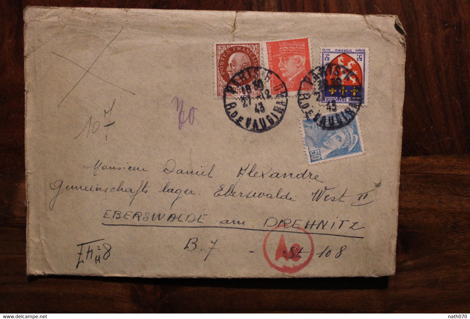 Allemagne France 1943 Eberswalde LAGER Censure Cover Reich STO Petain WW2 WK2 - Guerra Del 1939-45