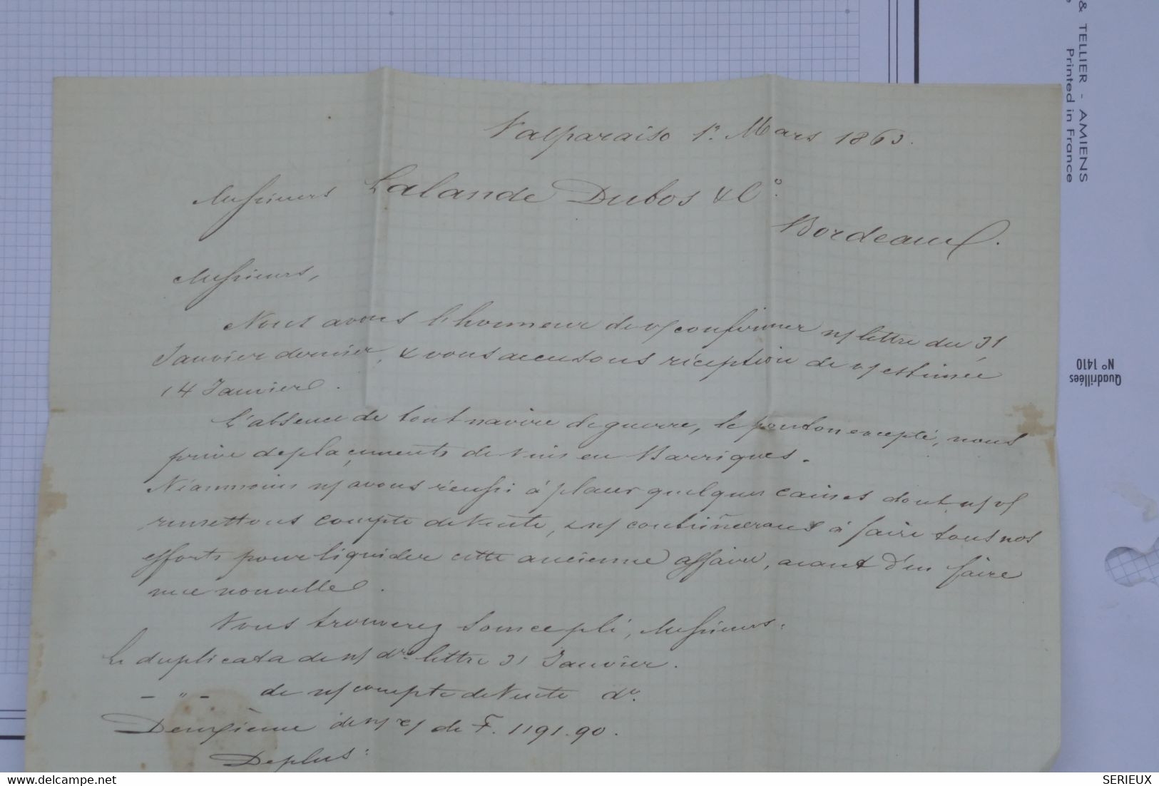 AN17 CHILE CHILI  BELLE LETTRE RARE  1863 VALPARAISO A BORDEAUX VIA PANAMA ++TAXE  36++ VOIE GB  LONDON++AFFR. PLAISANT - Chile