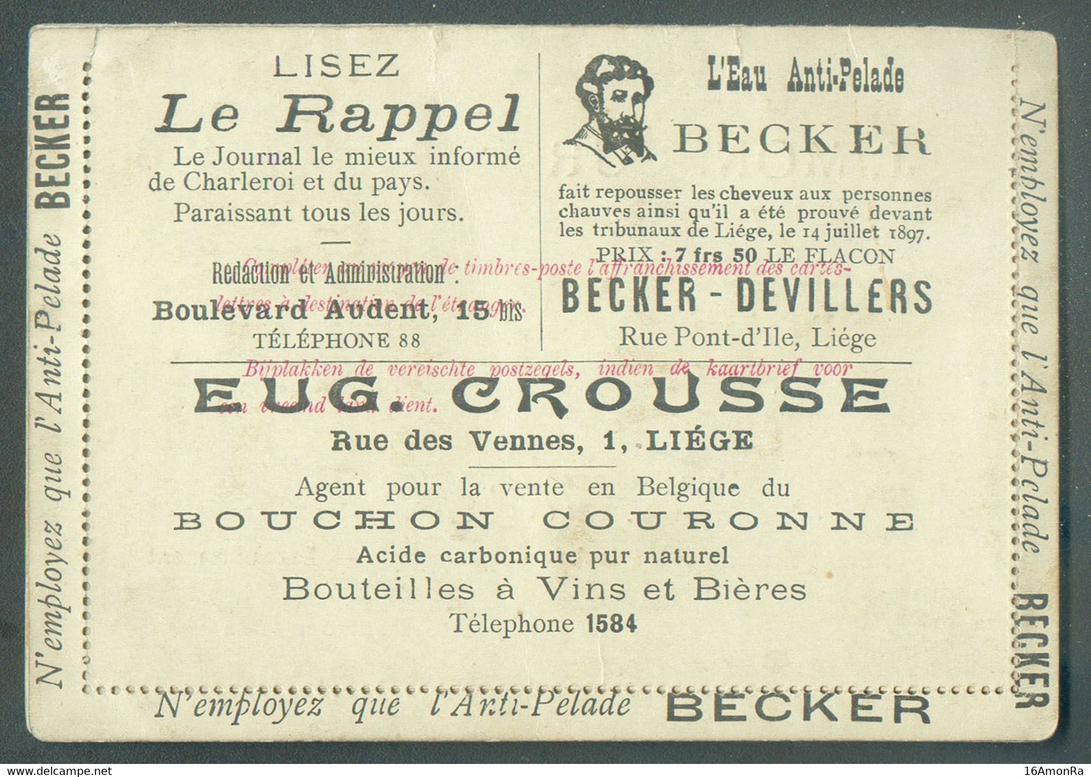 CLA N°67 - E.P. 10 Centimes Fine Barbe Rouge S/verdâtre (type C-L. N°10) Avec Repiquage Publicités Multiples DOME Des HA - Cartes-lettres