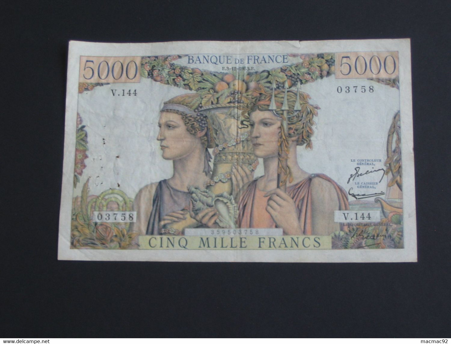 5000 Francs TERRE Et MER 1953     **** EN ACHAT IMMEDIAT ****  Billet Recherché ! - 5 000 F 1949-1957 ''Terre Et Mer''