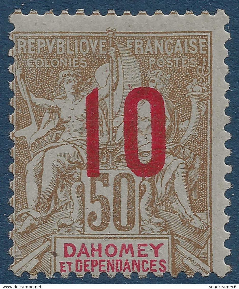 Colonies Dahomey Type Groupe N°41* 10c Sur 50c Bistre & Rouge Un Timbre Très Rare (t: 450) Signé R.CALVES & BEHR - Unused Stamps