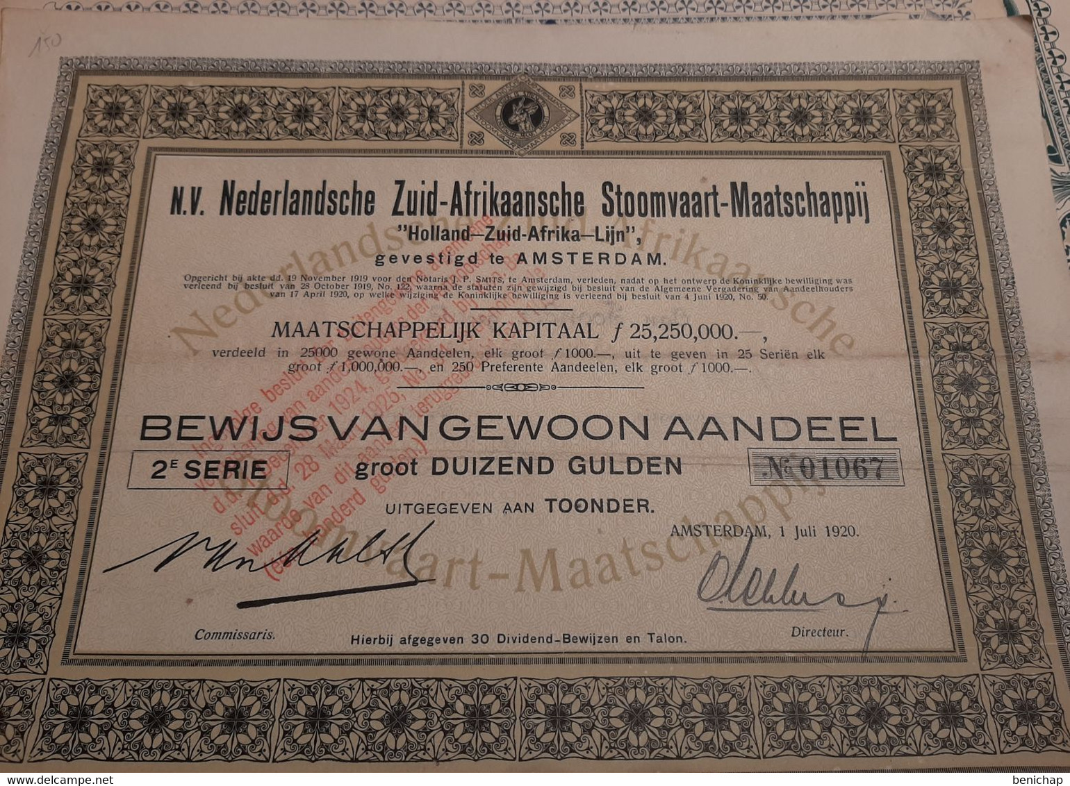 N.V. Nederlandsche Zuid-Afrikaansche Stoomvaart-Maatschappij " Holland - Zuid Africa - Lijn - Amsterdam Juli 1920. - Spoorwegen En Trams