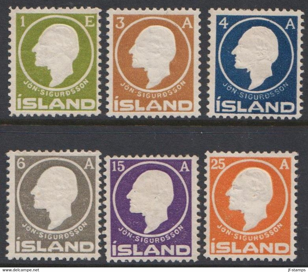 1911. Jon Sigurdsson. Complete Set With 6 Values, Five Stamps Hinged And 25 Aur Orange Neve... (Michel 63-68) - JF520176 - Unused Stamps