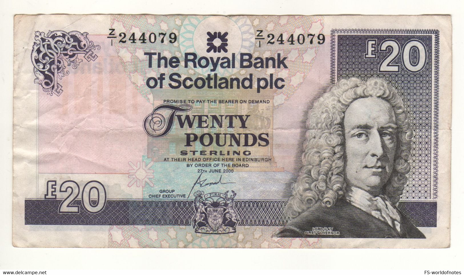 SCOTLAND Scarce 20 Pounds  " Z Serie = REPLACEMENT"  P354d  "Royal  Bank Of Scotland"  Dated 27th June 2000 - 20 Pounds