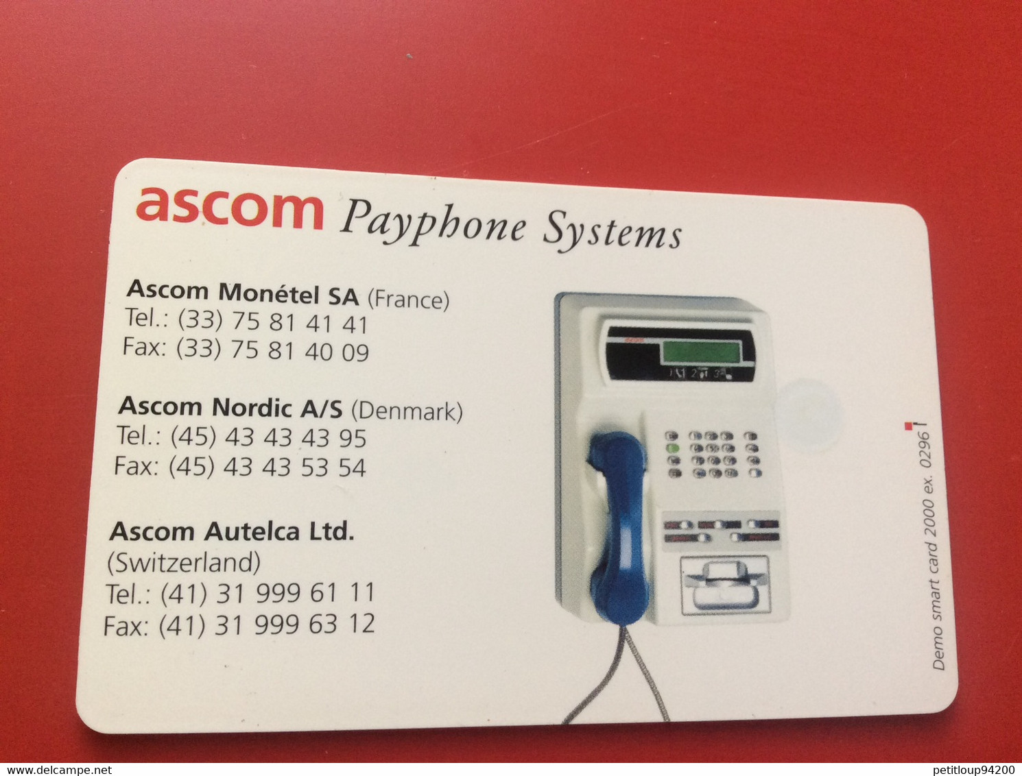 CARTE DE SALON ET DÉMONSTRATION  *ASCOM PROXIM  Payphone Systèms  SMART CARD - Cartes De Salon Et Démonstration