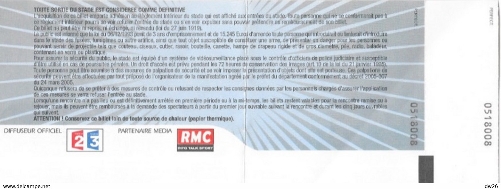 Ticket D'entrée Stade Vélodrome - Olympique De Marseille Contre Metz, 1/8e De Finale Coupe De La Ligue 2007 - Tickets - Vouchers