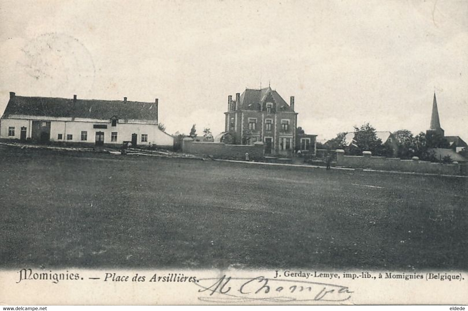 Momignies  Place Des Arsillières Edit Gerday Lemye Timbrée 1904 Vers La Chaumière Soissons - Momignies