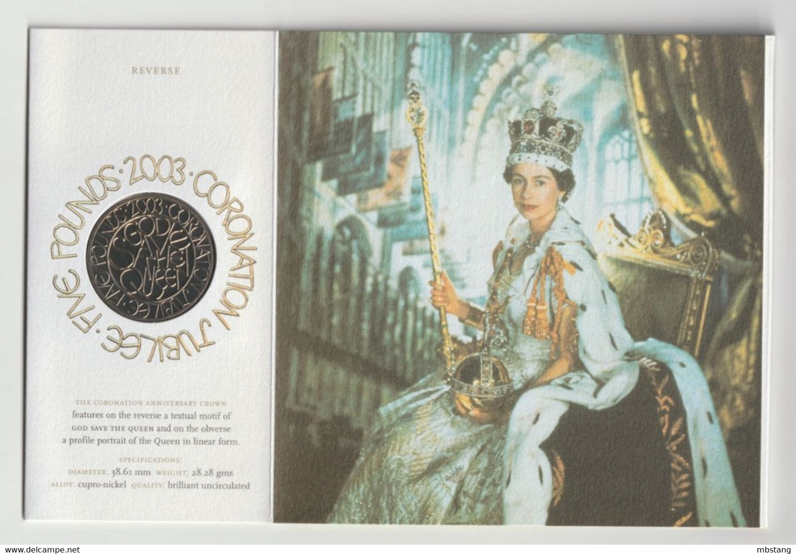 GRAN BRETAÑA  5 Pounds - Elizabeth II (Coronation Jubilee) 2003 Copper-nickel • 28.28 G • ⌀ 38.61 Mm KM# 1038 - 5 Pounds