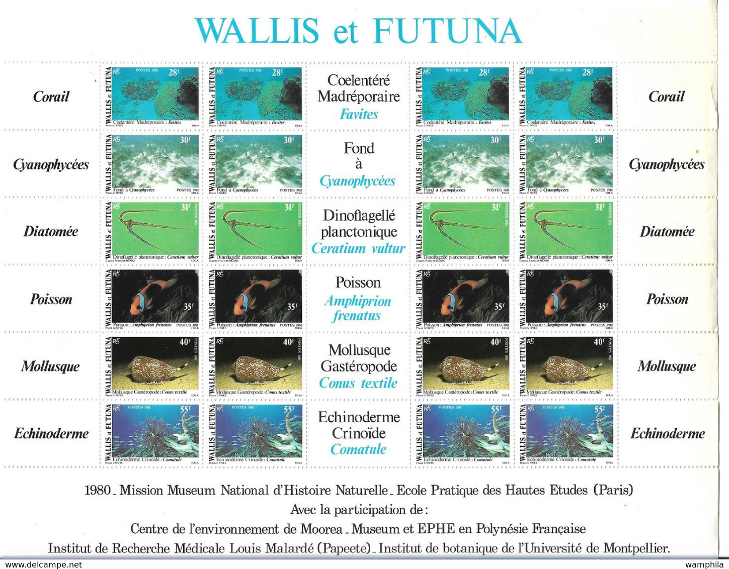 Wallis Et Futuna 267/272** Un Feuillet Faune Et Flore Pélagique . Cote 72€ - Verzamelingen & Reeksen