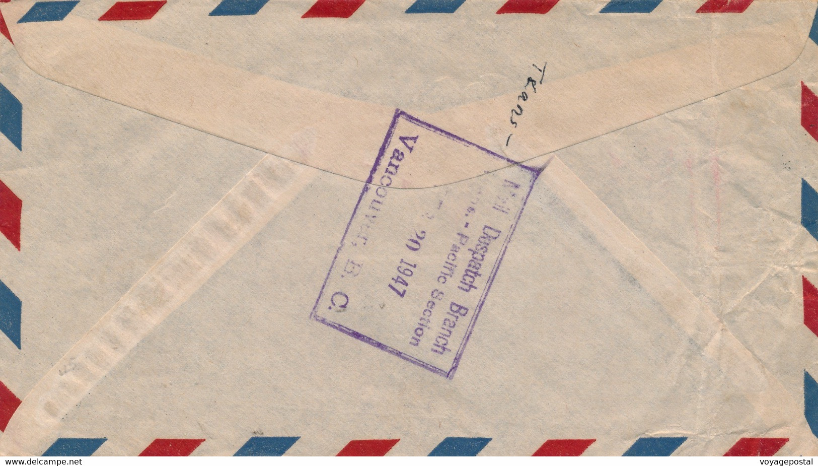 LETTRE FRANCE LIBRE TAHITI PAPEETE SAN FRANCISCO VIA VANCOUVER MAIL DESPATCH BRANCH COVER OCEANIE - Storia Postale