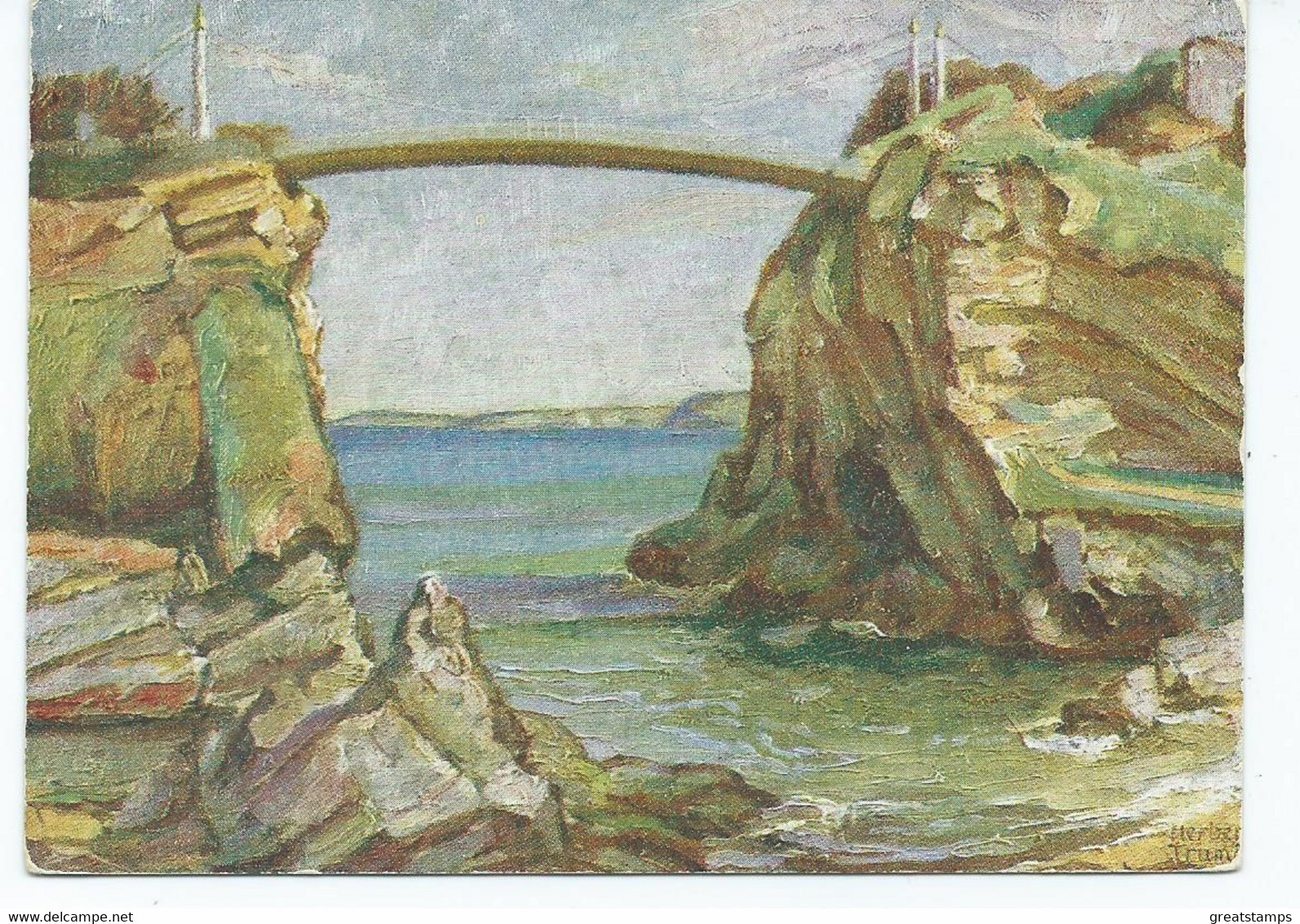 Cornwall Postcard Newquay  Fac-sim-oil  To The Island Artist Signed Herbert Truman  Unused - Newquay