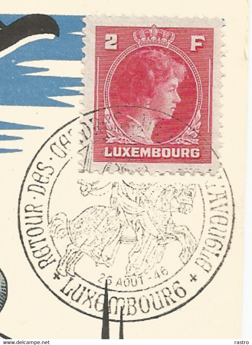 N) 349 (Charlotte , 2F Carmin ) Sur Carte PTT  N° 6 , "retour Des Cendres De Jean L'Aveugle"  (1946) - Commemoration Cards