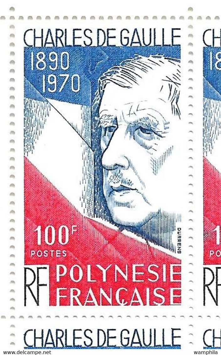 Polynésie N°159** Charles De Gaulle, Un Bloc De 10 Timbres Dont Coin Daté, Cote 67€ - Collezioni & Lotti