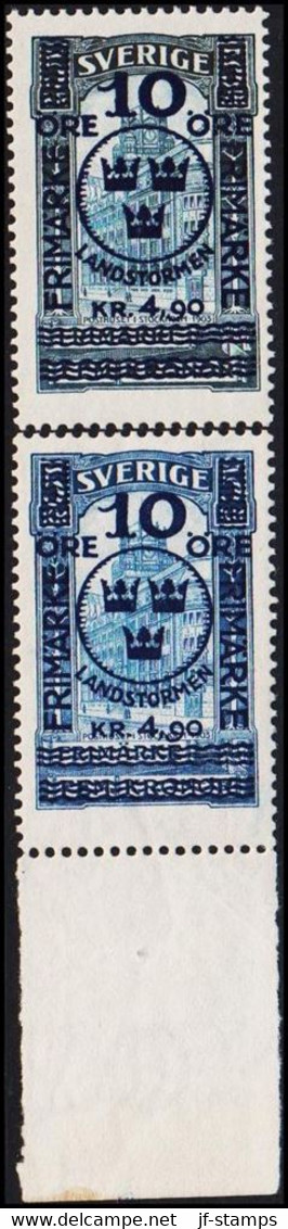 1916. SVERIGE. Landstorm. 10 Öre+4.90 Kr. On 5 Kr. Blue Stockholm Post Office. Only 24.450 Iss... (Michel 96) - JF520543 - Unused Stamps