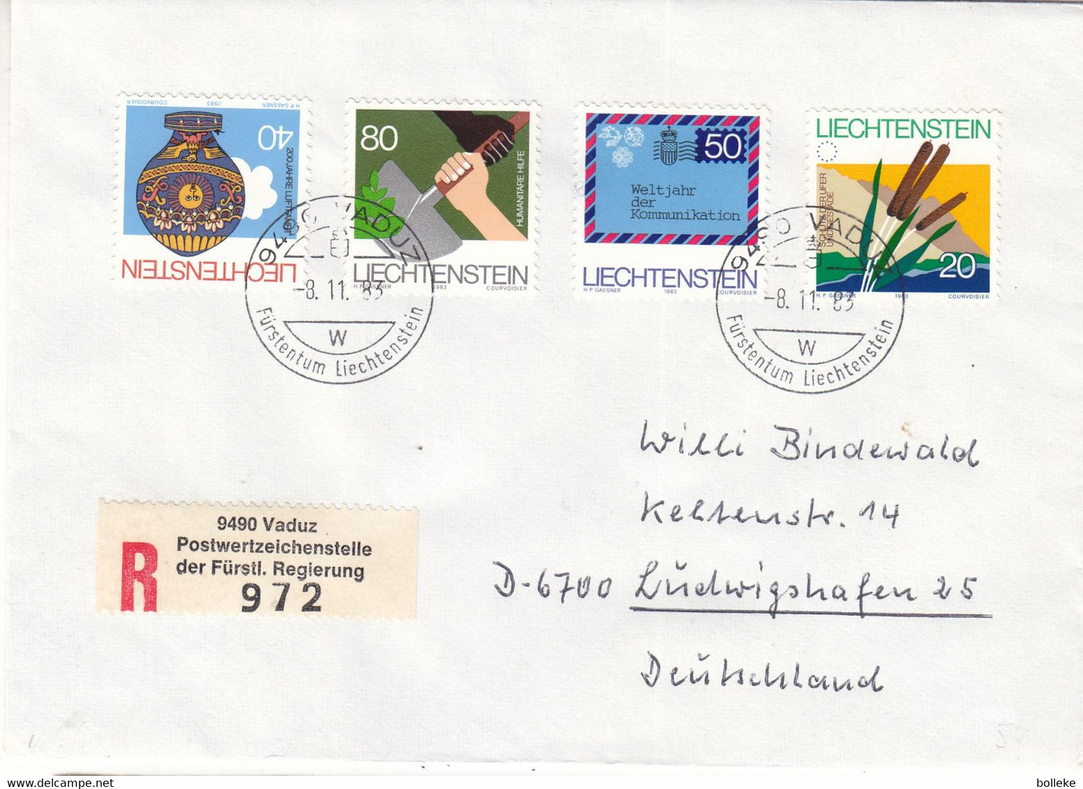 Liechtenstein - Lettre Recom De 1983 - Oblit Vaduz - Montgolfières - Aide Humanitaire - Communication - - Storia Postale