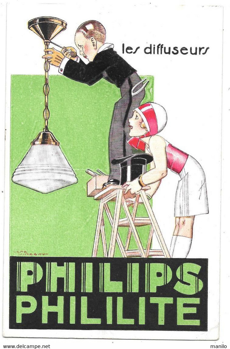 Carte Postale Publicitaire Les Diffuseurs PHILIPS - PHILILITE Illustrée Par Jean VINCENT - H.François à Paris Editeur - Elektrizität & Gas