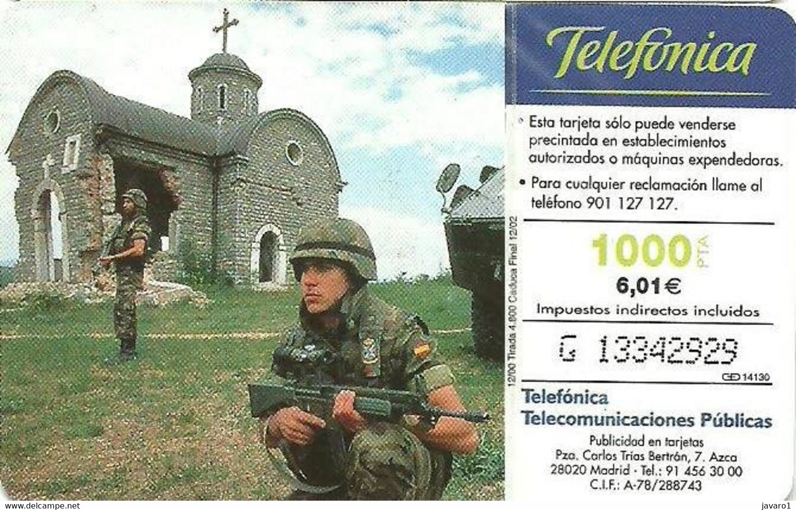 BOSNIA : CP200 1000pta TRG Espana 12/00  Sie35 Chip SATELLITE CARD USED Exp: 12/02 - Bosnië