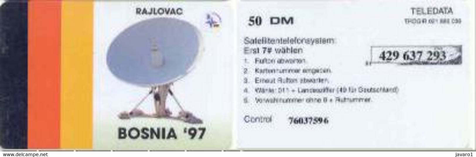 BOSNIA : BOS05 50DM BOSNIA '97 RAJLOVAC (TELEDATA) SATELLITE CARD USED - Bosnie