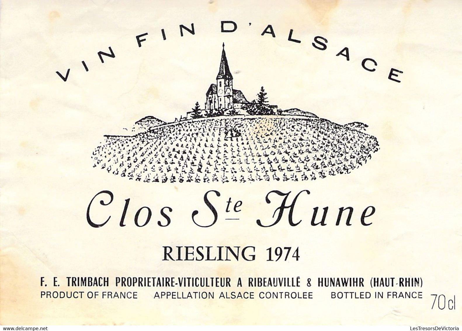 Etiquette Vin Fin D'Alsace - Riesling 1974 - Clos Ste Hune - Ribeauville Et Hunawihr - Riesling