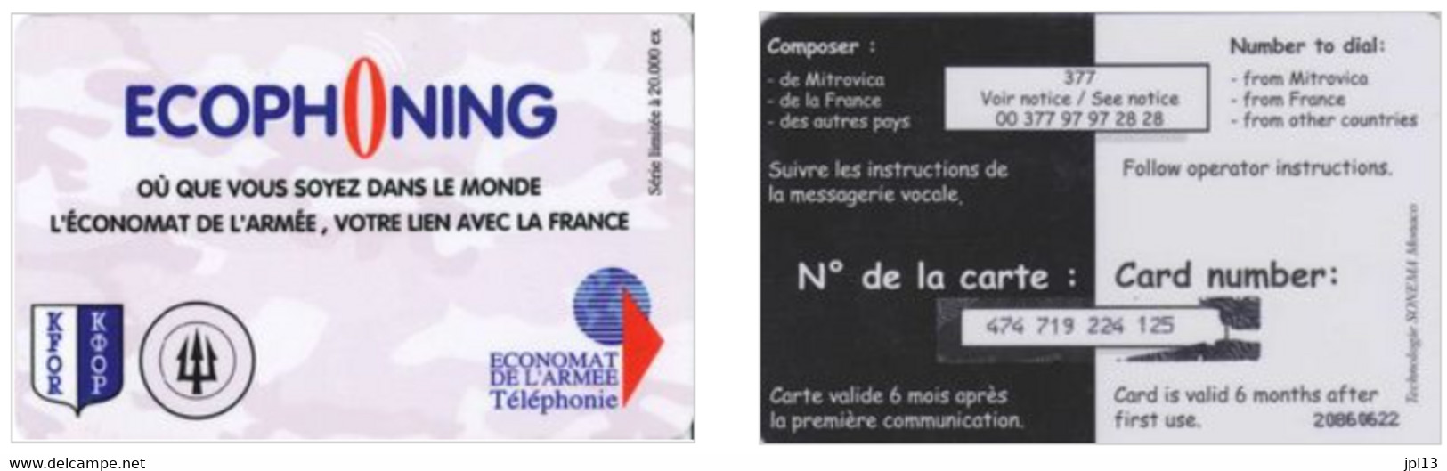 Carte Prépayée - France - Ecophoning - Ecophoning KFOR - Trident Logo (Pink), Tirage 20000 Ex. -  Schede Ad Uso Militare