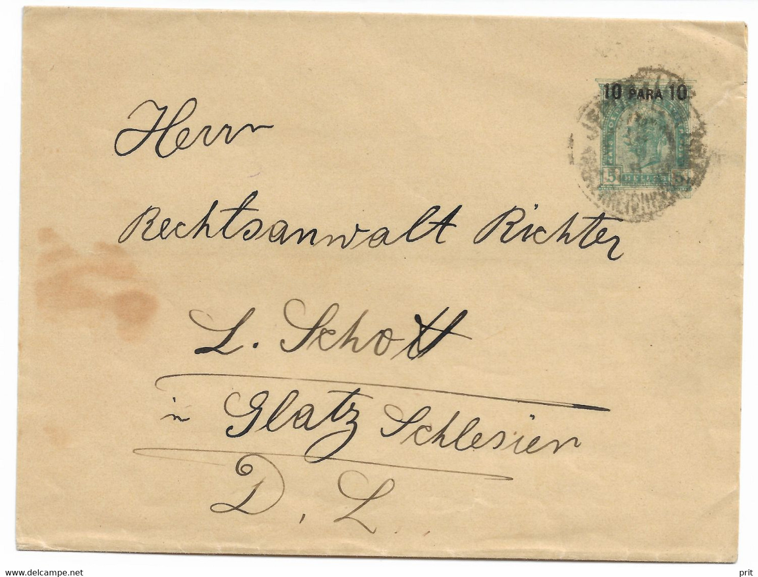 Austria Offices In Levant Palestine Turkey 1900 10P Postal Stationery Cover, Jerusalem To Glatz Silesia Kłodzko Poland. - Covers