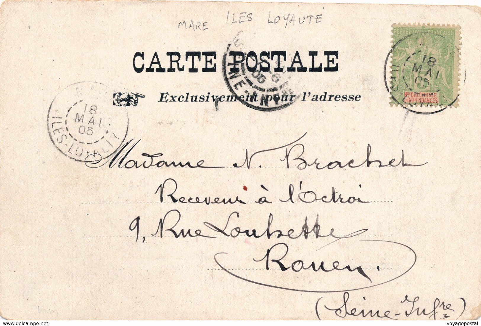 CARTE OCÉANIE MARÉ ILES LOYAUTÉ RUE BEFFROY POUR ROUEN CARD NOUVELLE CALEDONIE OCENIA - Covers & Documents