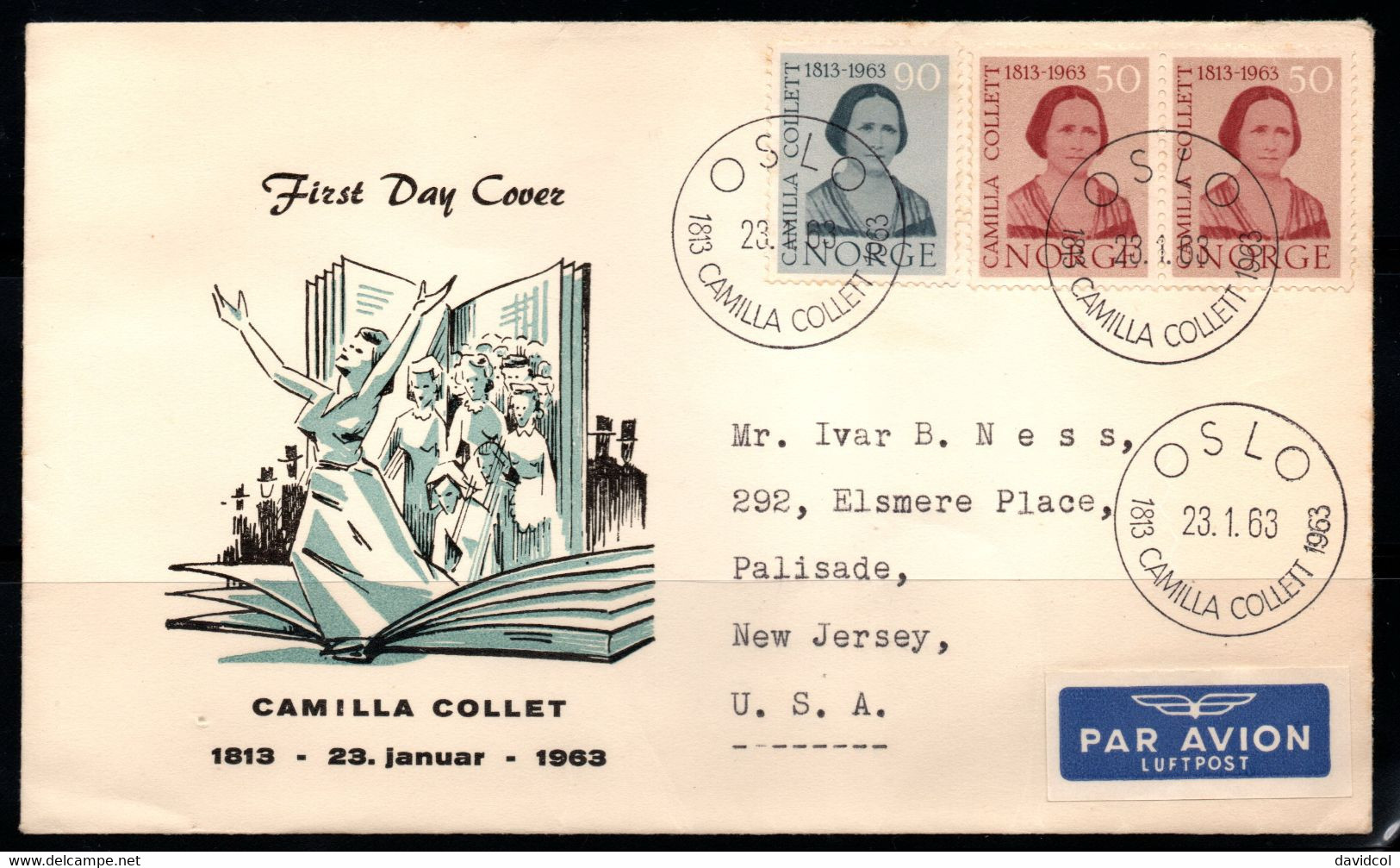 CA180- COVERAUCTION!!! - NORWAY 1963 - OSLO 23-1-63- CAMILLA COLLECT - AUTHOR - Lettres & Documents