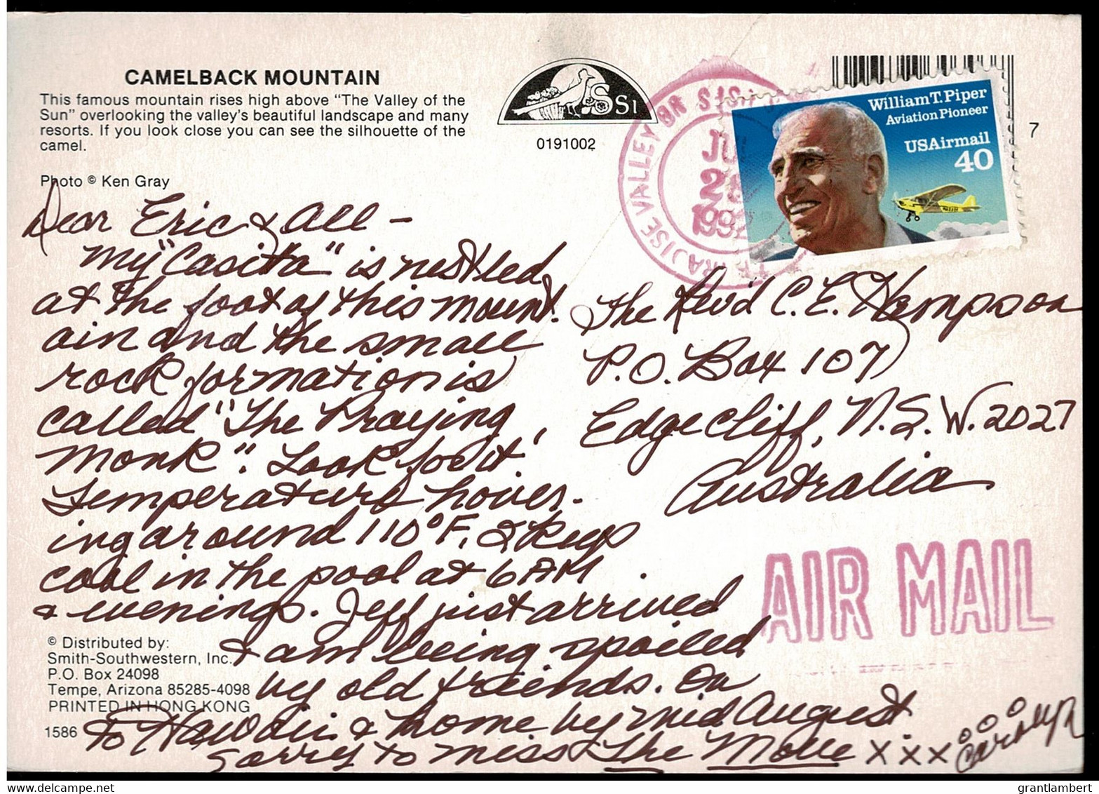 Camelback Mountain, Arizona, United States - Posted 1992 To Australia With Stamp - Phoenix