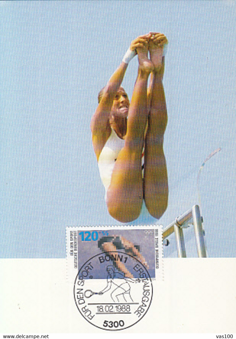 SPORTS, DIVING, CM, MAXICARD, CARTES MAXIMUM, OBLIT FDC, 1988, GERMANY - Duiken