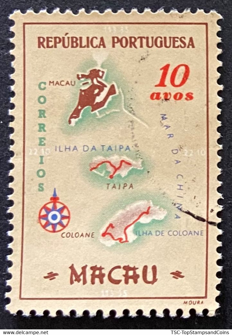 MAC5389U1 - Macau Geographic Map - 10 Avos Used Stamp - Macau - 1956 - Used Stamps