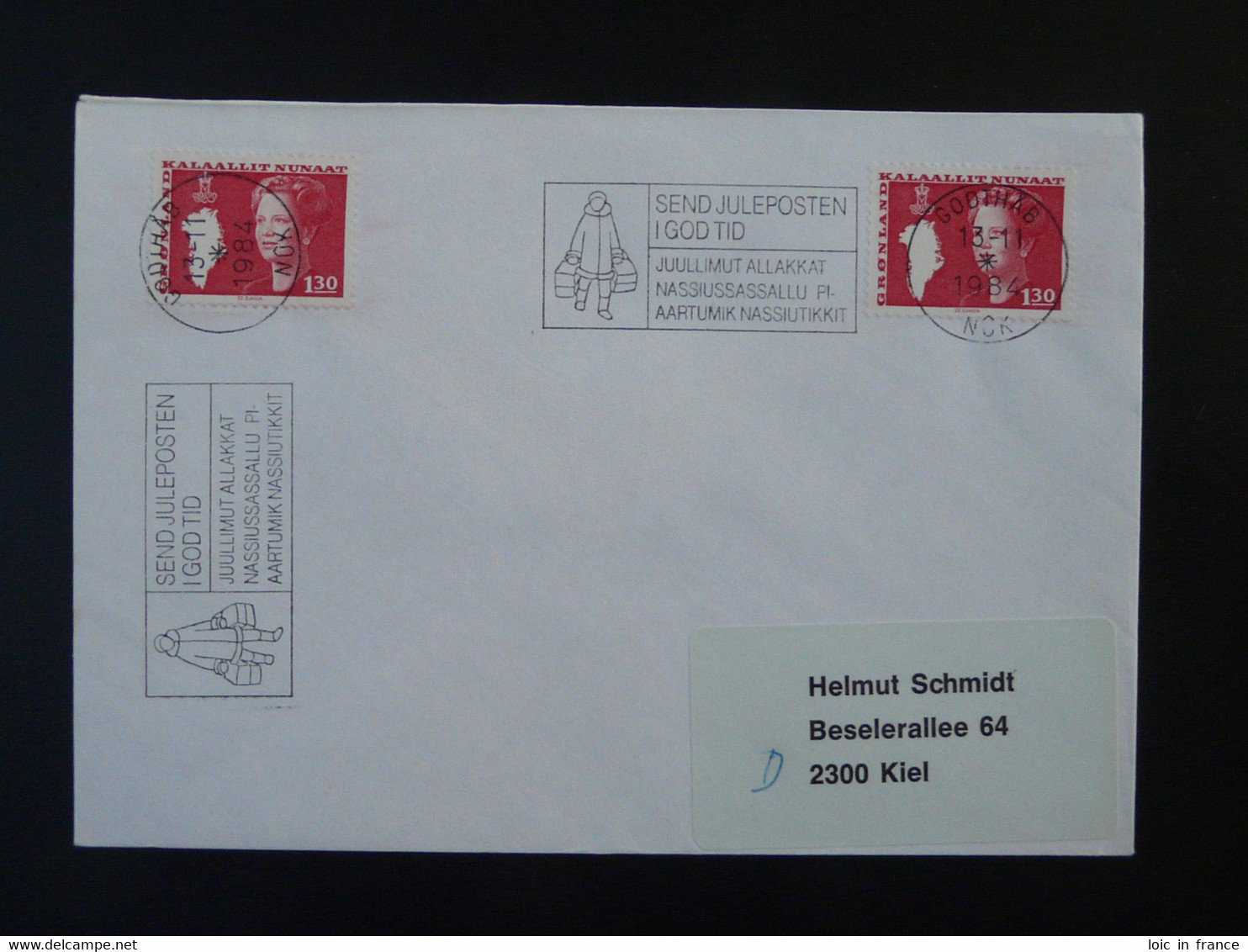 Lettre Cover Flamme Postmark Send Juleposten Godthab Groenland Greenland 1984 - Storia Postale