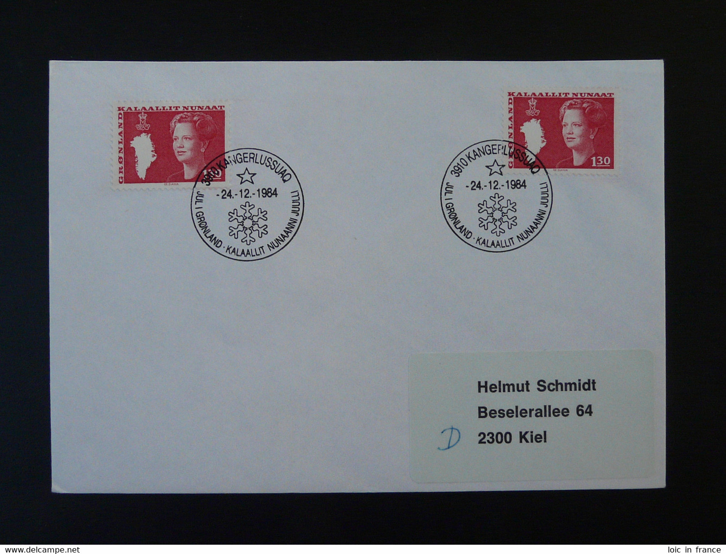 Lettre Cover Obliteration Postmark Noel Christmas Kangerlussuaq Groenland Greenland 24/12/1984  (ex 1) - Marcophilie