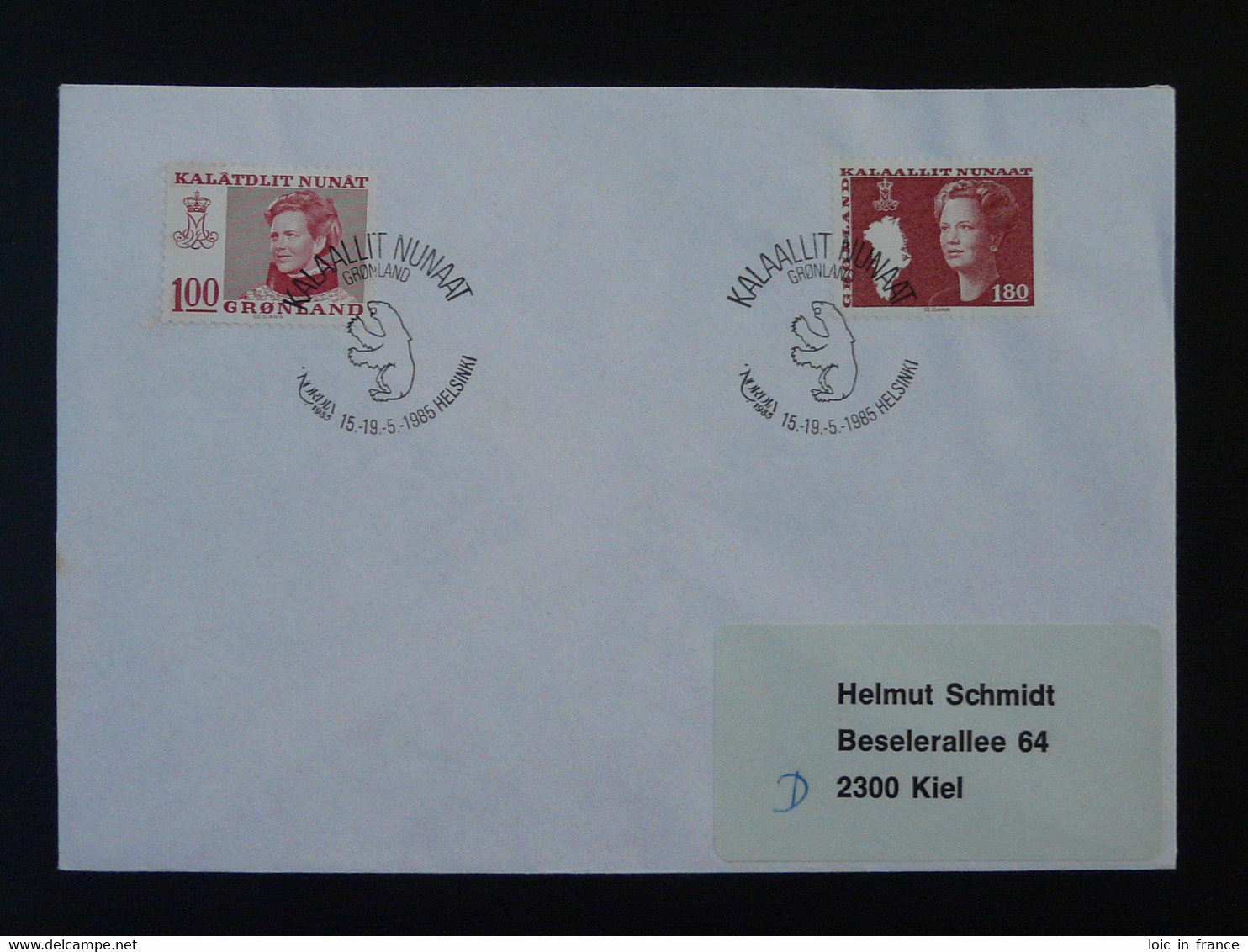 Lettre Cover Obliteration Postmark Nordia 1985 Helsinki Groenland Greenland (ex 1) - Postmarks