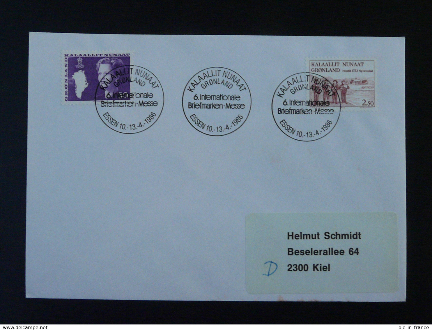 Lettre Cover Obliteration Postmark Essen Briefmarken Messe 1986 Groenland Greenland (ex 5) - Marcophilie