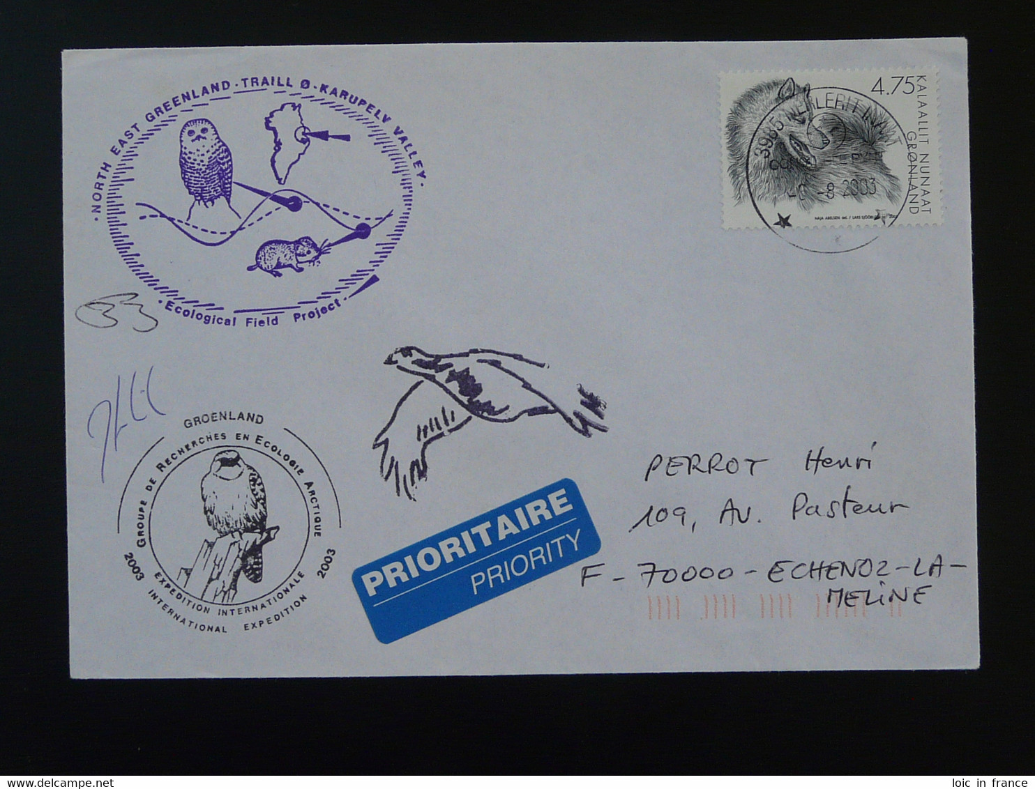 Lettre Cover Expédition Polaire écologie Arctique Groenland North East Greenland 2003 - Lettres & Documents