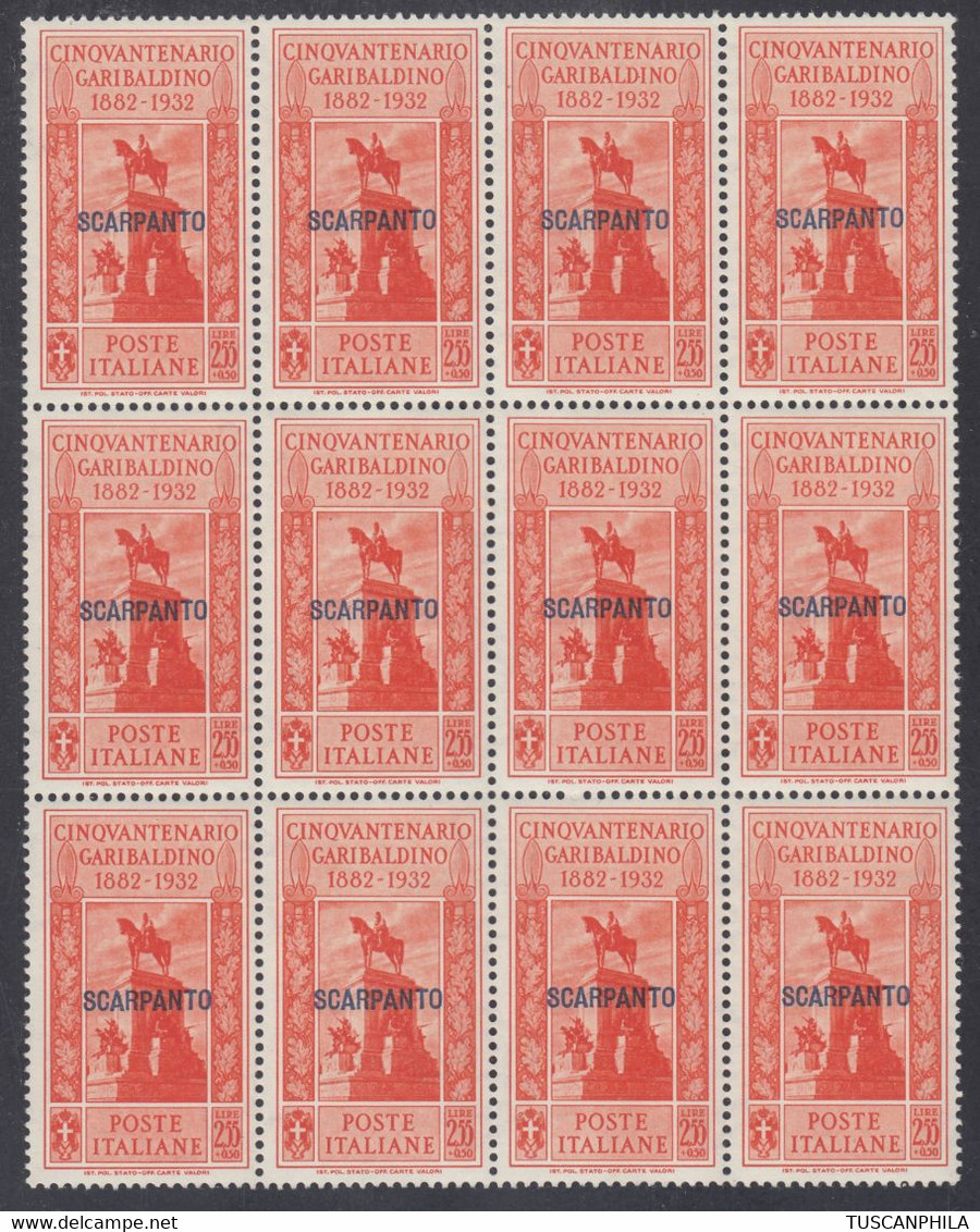 1932 Blocco Di 12 Valori Sass. 25 MNH** Cv 840 - Ägäis (Scarpanto)