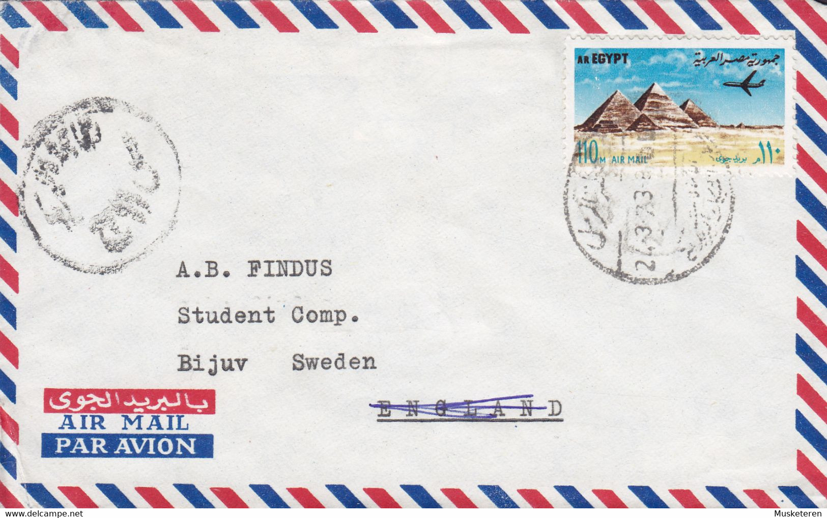 Egypt Egypte Air Mail Par Avion 1973 Cover Brief Lettre BIJUV Sweden Egyptian Censor Cancel - Lettres & Documents