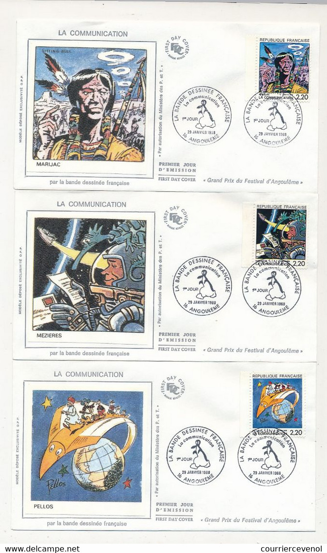 FRANCE - 12 Env FDC Soie  - La Bande Dessinée Française / La Communication - Angoulème - 28 Janvier 1988 - 1980-1989